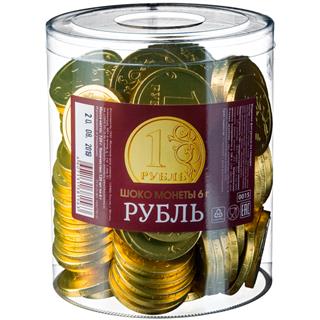 МОНЕТНЫЙ ДВОР Шок.монета РУБЛЬ 6гр. /блок 50шт/  1*8