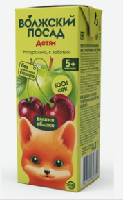 ВОЛЖСКИЙ ПОСАД 0,2л Сок ЯБЛОКО/ВИШНЯ для раннего возраста с 5-ти мес т/пак 1*27