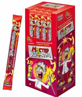 КАНДИ-КЛАБ МИСТЕР УДЛИНИТЕЛЬ Жев.резинка с кислой пудрой вкус Клубники 18гр  12*30