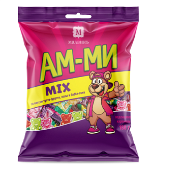 МАЛВИК Карамель АМ-МИ микс тутти-фрутти/баблгам/кола фас.1кг пакет 1*6
