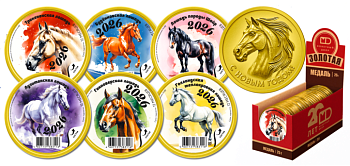 МОНЕТНЫЙ ДВОР Шоколад медаль НОВОГОДНЯЯ с наклейкой 25гр  4*24