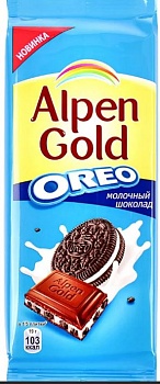 АЛПЕН ГОЛД Шоколад Молочный ОРЕО вкус ваниль/кусоч.печенья 85гр  1*19