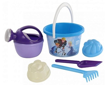 Игрушка НАБОР ДЛЯ ПЕСОЧНИЦЫ ХОЛОДНОЕ СЕРДЦЕ №8 Ведро, лопатка, грабельки, 2 формочки, лейка малая   