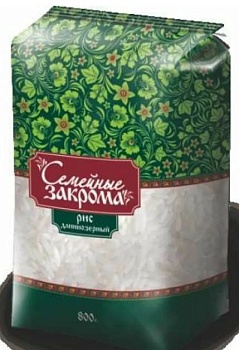 СЕМЕЙНЫЕ ЗАКРОМА Крупа РИС длин.шлиф.  800гр  1*12