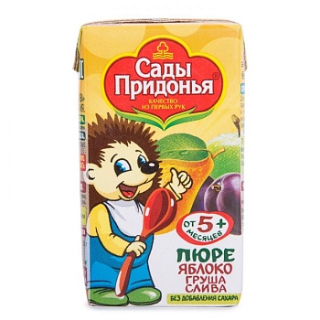 САДЫ ПРИДОНЬЯ 0,125л Пюре Яблоко/Груша/Слива т/пак 1*18