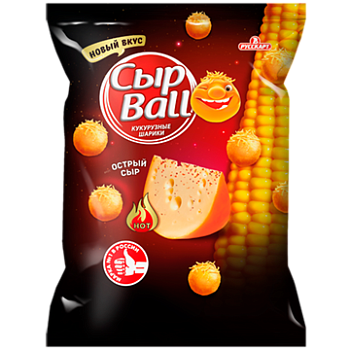 РУССКАРТ Кукурузные шарики СырBALL Острый сыр 140гр  1*12 РУССКАРТ Кукурузные шарики СырBALL Острый сыр 140гр  1*12