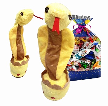 Игрушка мягкая ТАНЦУЮЩАЯ ЗМЕЙКА музыкальная повторюшка светится Н30см   1*1