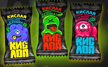 SLASTI Карамель леденцовая мини КИСЛОП МИКС (яблоко/вишня/черника) /пак.1кг/ 1*3