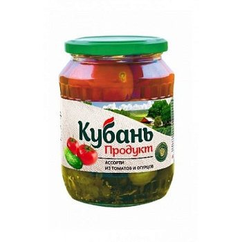 КУБАНЬ ПРОДУКТ Ассорти маринов огурцы и помидоры  680гр ст/банка твист 1*12