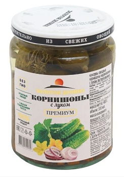 ЗОЛОТАЯ ДОЛИНА Корнишоны с Луком 500мл/480гр стекл/банка 1*12