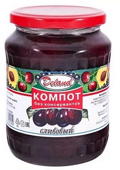 DELAND Компот из Сливы  720гр стекл/банка ГОСТ 1*12