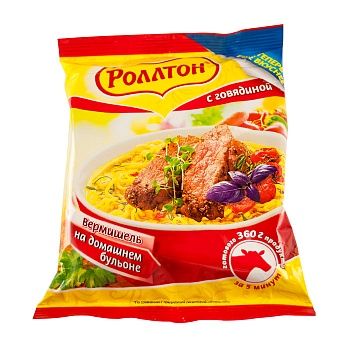 РОЛЛТОН Вермишель Б/П на дом. бульоне с говядиной 60гр пакет 1*42