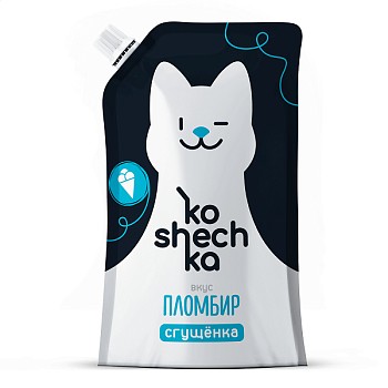 KOSHECHKA Продукт молоч сгущ с сахаром Сгущенка со вкусом ПЛОМБИР 6.0% 270гр д/пак 1*12