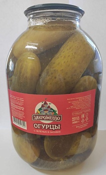 ЗАКРОМЕЕВО Огурцы маринованные с зеленью в заливке на лимон ки-те (до 14см ) 3л стекл/банка 1*4
