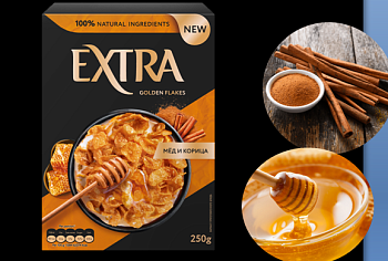 ЛЮБЯТОВО Кукурузные хлопья EXTRA GOLDEN с медом и корицей фас.250гр  1*7