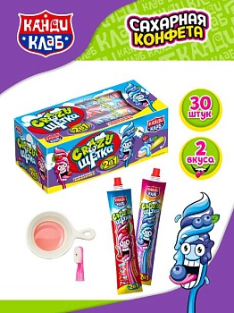 КАНДИ-КЛАБ CRAZY ЩЕТКА 2 в 1 сахарная конфета и карамель  12гр  12*30 КАНДИ-КЛАБ CRAZY ЩЕТКА 2 в 1 сахарная конфета и карамель  12гр  12*30