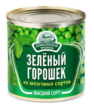 СЕМИЛУКСКАЯ ТРАПЕЗА Горошек зеленый  400гр ж/б в/сорт ГОСТ1*12