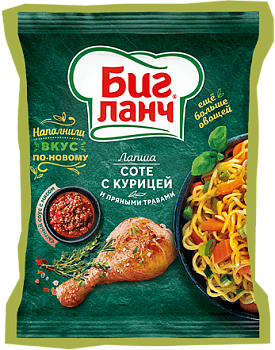-20% АКЦИЯ БИГ ЛАНЧ Лапша Б/П соте с курицей и пряными травами 75гр /брикет/ 1*60
