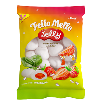 ПУХЛЫЙ КРОЛИК Marshmallows 55гр FELLO MELLO JELLY с начинкой вкус Клубники   1*25
