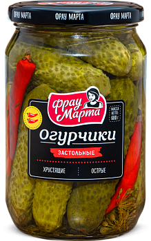 -45% АКЦИЯ ФРАУ МАРТА Огурцы маринованные ЗАСТОЛЬНЫЕ с перцем 680гр/780мл ст/банка твист 1*12