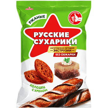 РУССКАРТ Сухарики ржаные Русские сухарики со вкусом холодца и хрена 50 гр  1*24