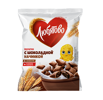 ЛЮБЯТОВО Завтрак готовый Подушечки С ШОКОЛАДНОЙ НАЧИНКОЙ фас.140гр  1*24