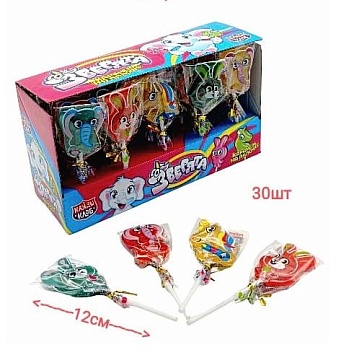 КАНДИ-КЛАБ ЗВЕРЯТА Карамель на палочке 15гр  12*30 КАНДИ-КЛАБ ЗВЕРЯТА Карамель на палочке 15гр  12*30