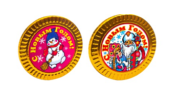 ШОКОЛАДНЫЙ МИР Шоколад медаль 30гр С НОВЫМ ГОДОМ   6*25