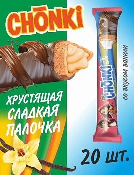 КАНДИ-КЛАБ CHONKI хрустящие сладкие палочки вкус ваниль 20гр  12*20