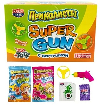 КАНДИ-КЛАБ ПРИКОЛИСТЫ. SUPER GUN с вертушкой Взрывная карамель с тату 1гр  12*30