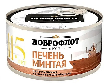 ДОБРОФЛОТ Печень минтая натур тонкоизмельченная 185гр ж/б 1*24