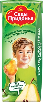 САДЫ ПРИДОНЬЯ 0,2л Сок ЯБЛОКО/ГРУША восстан. с мякотью т/пак 1*27