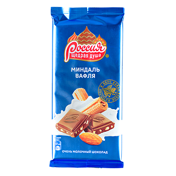 Шоколад молочный РОССИЯ миндаль/вафля 82гр.  1*21