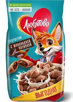 ЛЮБЯТОВО Завтрак готовый Подушечки С ШОКОЛАДНОЙ НАЧИНКОЙ фас.220гр  1*8