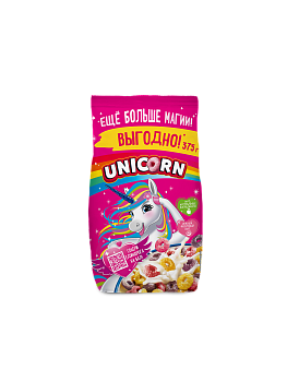 UNICORN Завтрак готовый РАДУЖНЫЕ КОЛЕЧКИ с фруктовым вкусом фас.375гр цел/пак 1*9