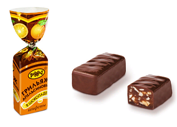 РАХАТ Конфеты ГРИЛЬЯЖ АПЕЛЬСИНОВЫЙ В ШОКОЛАДЕ грильяжные 1кг пакет 1*6