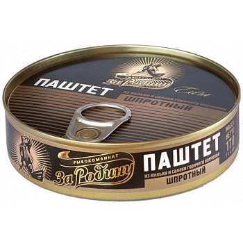 ЗА РОДИНУ Паштет 170гр шпротный горяч копч ключ ж/б ГОСТ 1*24