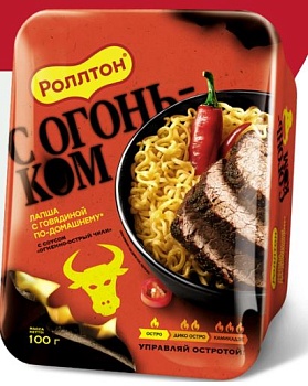 РОЛЛТОН Лапша Б/П говядина Огнено-острый чили по дом. /лоток/ 100гр  1*24