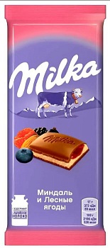 МИЛКА Шоколад молочный Миндаль/лесн.ягоды /двухслойная начинка/ 80гр  1*20