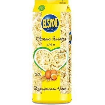 ELSYOR Лапша №11 яичная для супа Средняя короткая 500гр  1*8