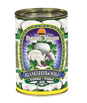 ЗОЛОТАЯ ДОЛИНА Грибы ШАМПИНЬОНЫ целые 425мл/400гр ж/б 1*24