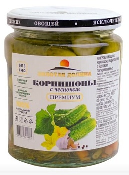 ЗОЛОТАЯ ДОЛИНА Корнишоны с Чесноком 500мл/480гр стекл/банка 1*12