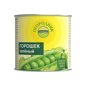 ОГОРОДНИК Горошек зеленый  400гр/425мл ж/б в/сорт ГОСТ1*15