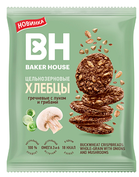 РКК BARKER HOUSE Хлебцы Цельнозерновые гречневые с луком и грибами 50гр  1*10